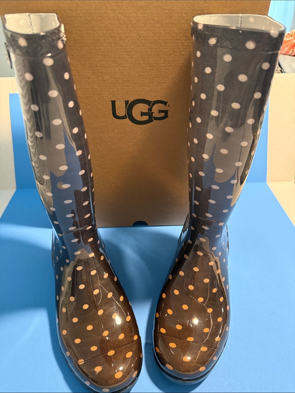 UGG Brown Rain Boots with Cream Polka Dots